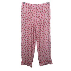 Kate Spade Womens Pajama Pants Sz S Pink Strawberry Cottage LoungeWear Cropped